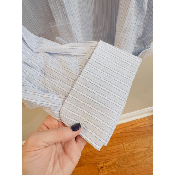 Paul Fredrick Mens 19-37 100% Cotton Light Blue Pinstripe Dress Shirt Button Up - Picture 2 of 8